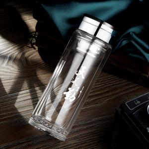 創(chuàng)意雙層波點底玻璃杯帶蓋茶杯批量訂定制印LOGO